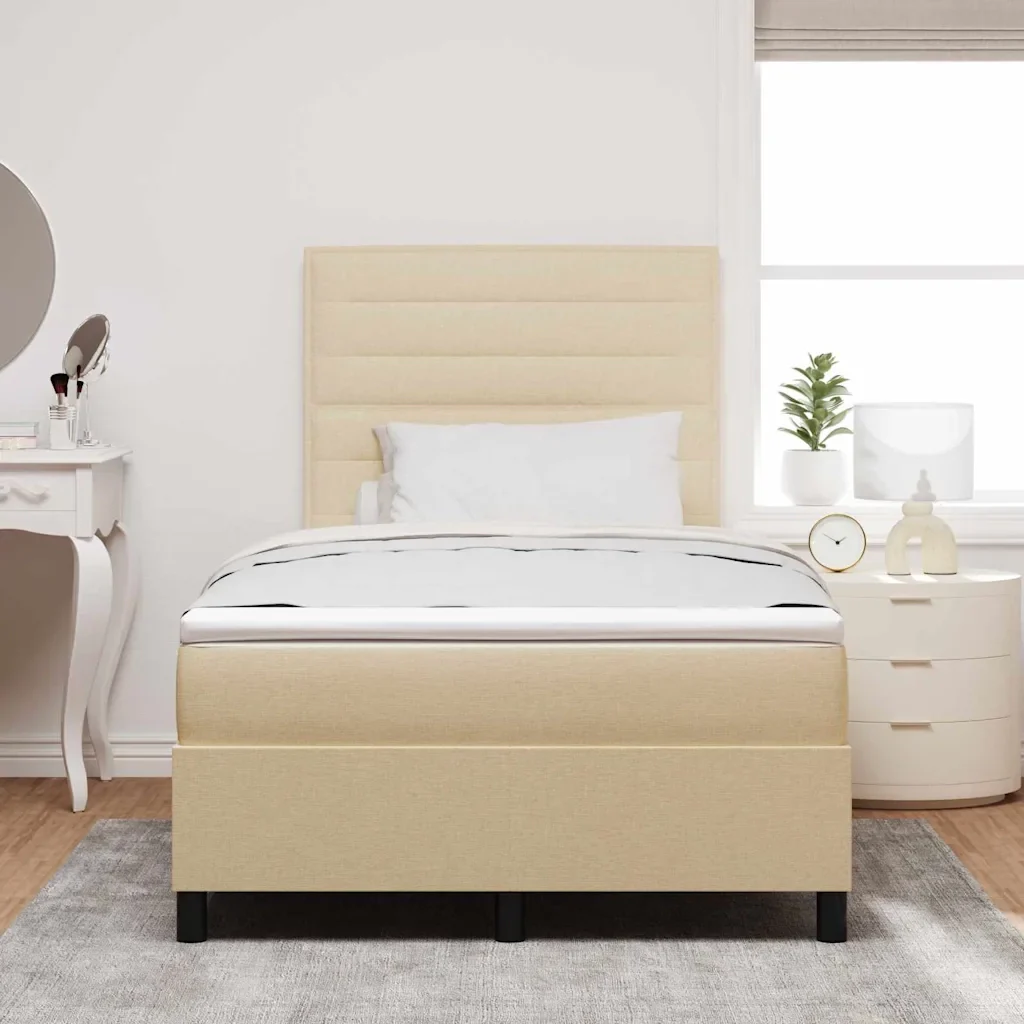 Letto a molle con materasso Crema 120 x 190 cm Tessuto 3339299 - Image 3