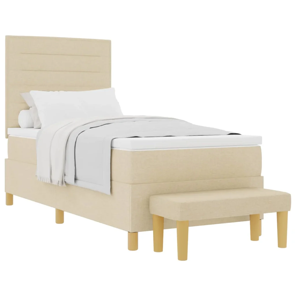 Letto a molle con testiera Crema 200 x 90 cm Tessuto - Image 2
