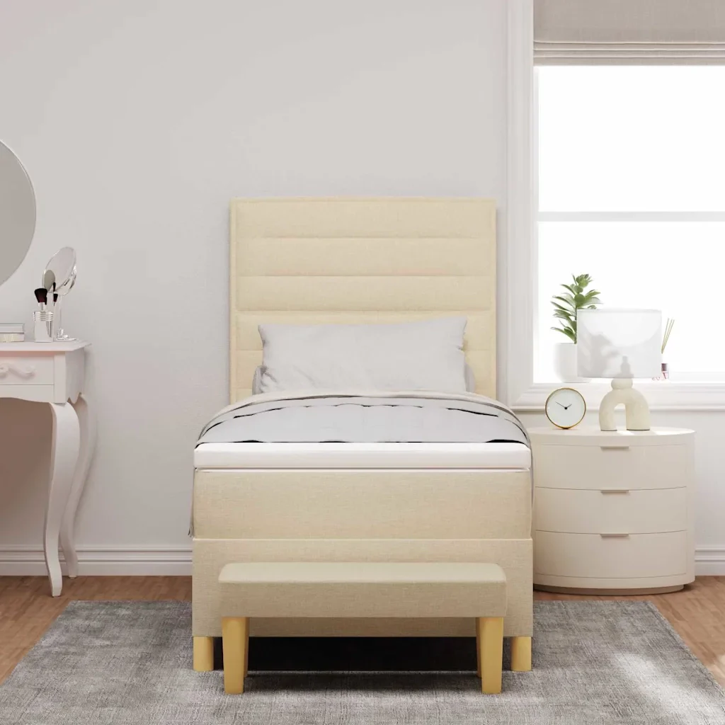 Letto a molle con testiera Crema 200 x 90 cm Tessuto - Image 3