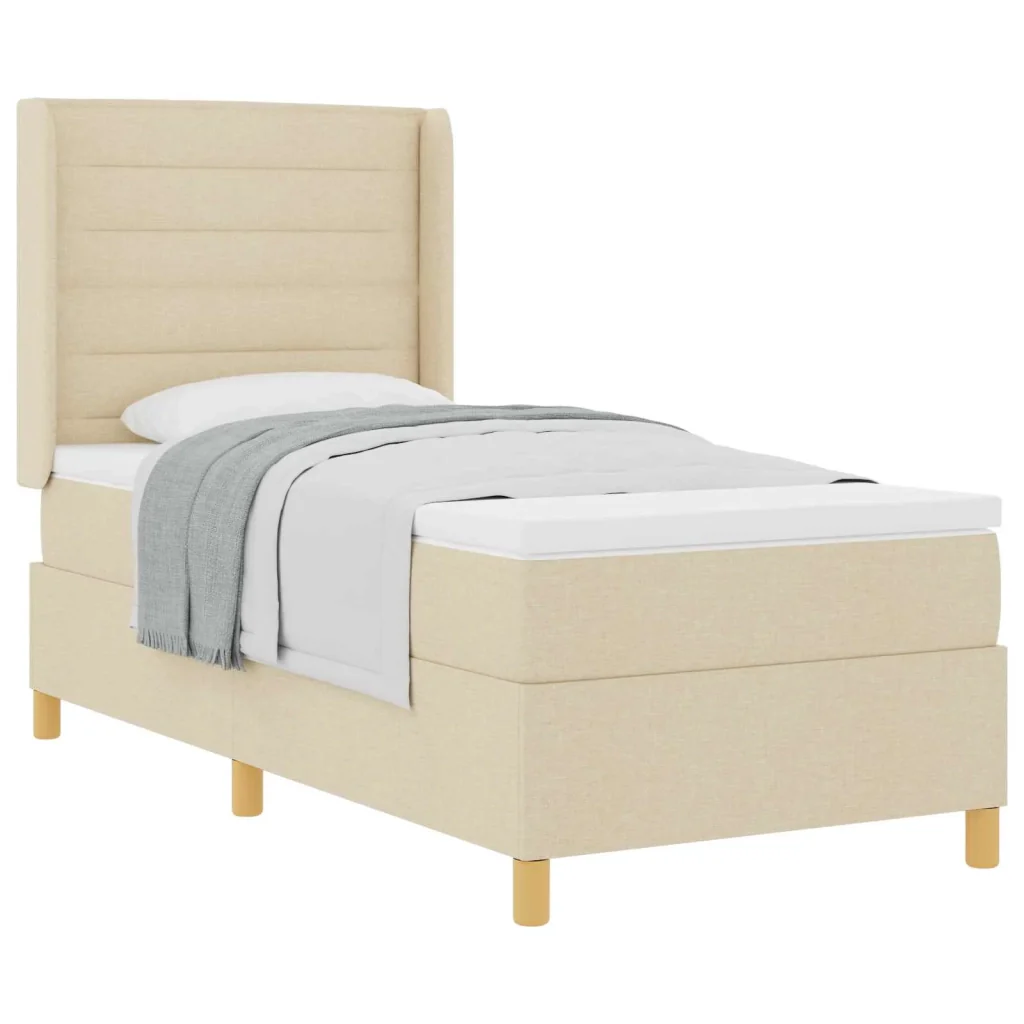 Letto a molle con materasso Crema 90 x 190 cm Tessuto 3341747 - Image 2