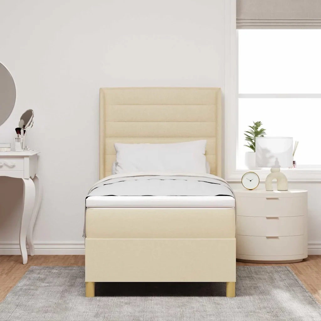 Letto a molle con materasso Crema 90 x 190 cm Tessuto 3341747 - Image 3