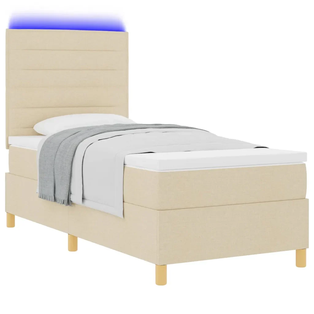 Letto a Sorgente LED con materasso Crema 90 x 190 cm Tessuto 3342989 - Image 3