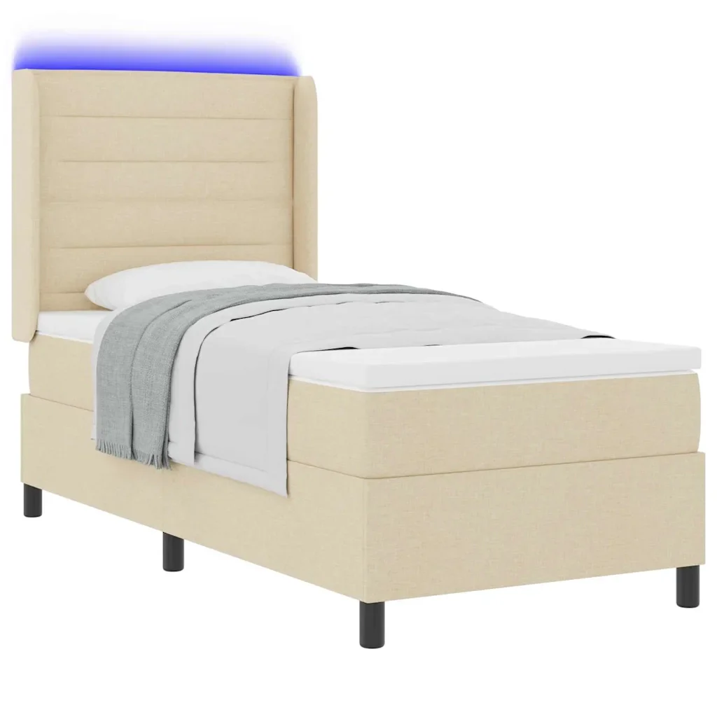Letto a Sorgente LED con materasso Crema 90 x 190 cm Tessuto 3343418 - Image 3