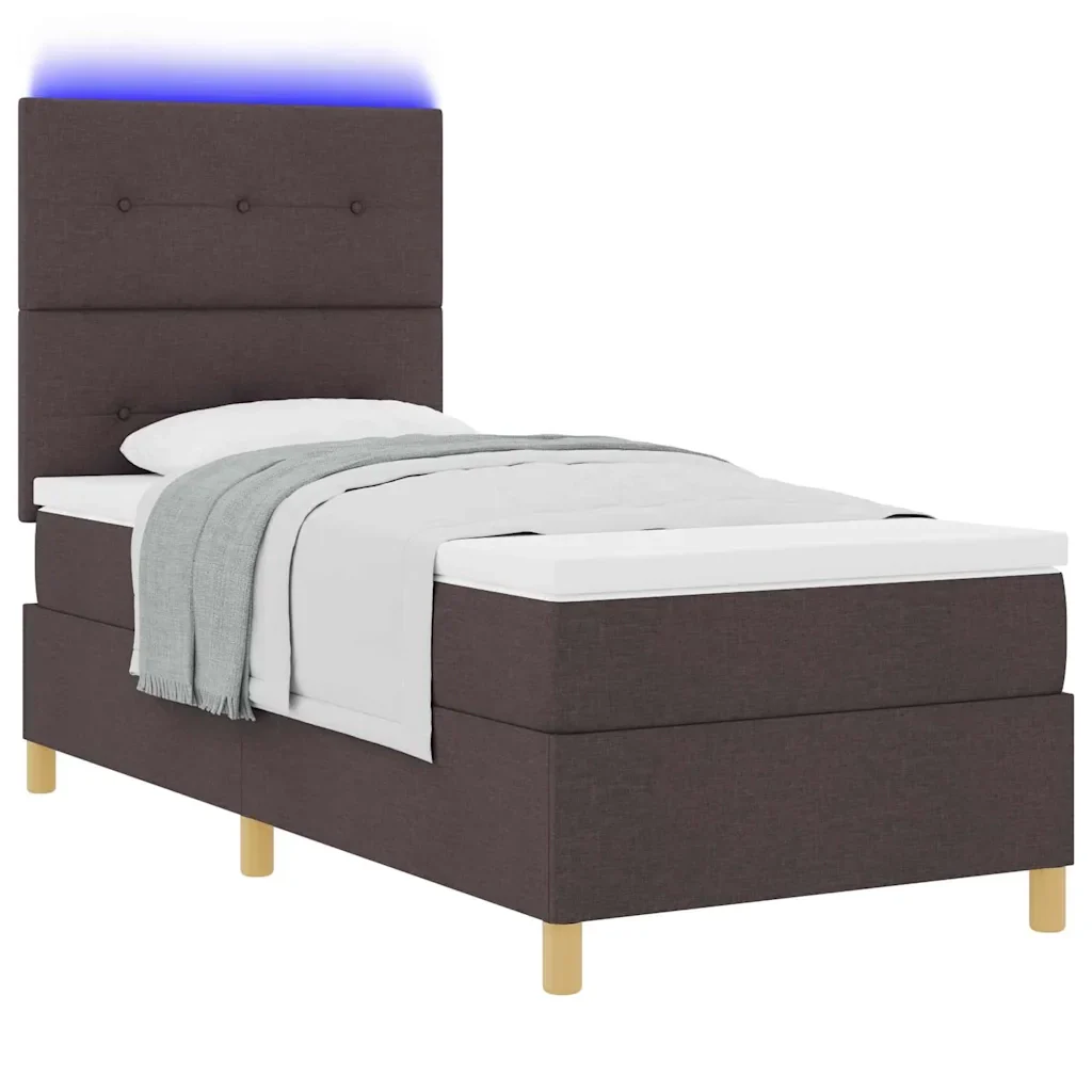 Letto a Sorgente LED Marrone Scuro 90 x 200 cm Tessuto 3343071 - Image 3