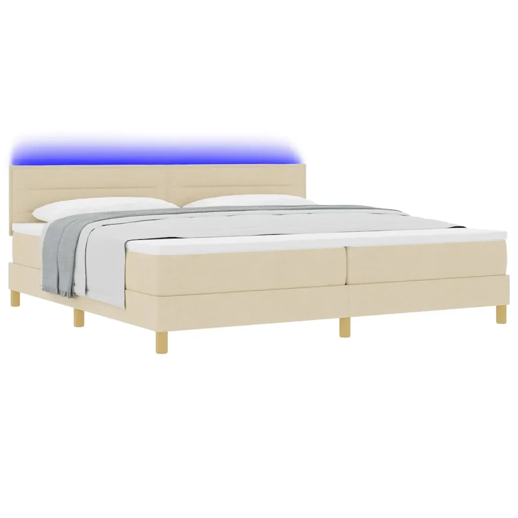 Letto a Sorgente LED con strisce LED Crema 200 x 200 cm Tessuto 3342392 - Image 3