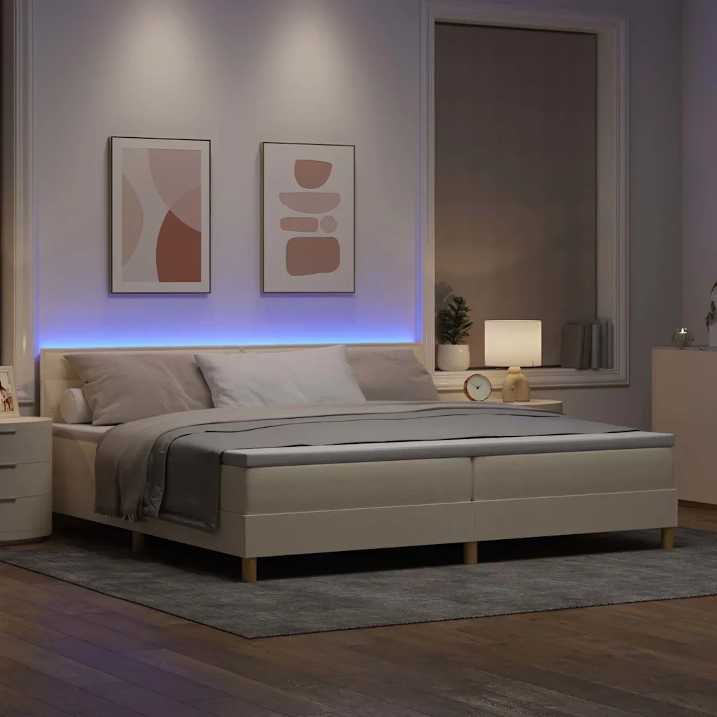 Letto a Sorgente LED con strisce LED Crema 200 x 200 cm Tessuto 3342392 - Image 5