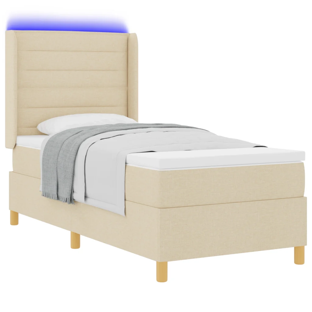 Letto a molle con materasso e LED panna 90x200 cm tessuto - Image 3