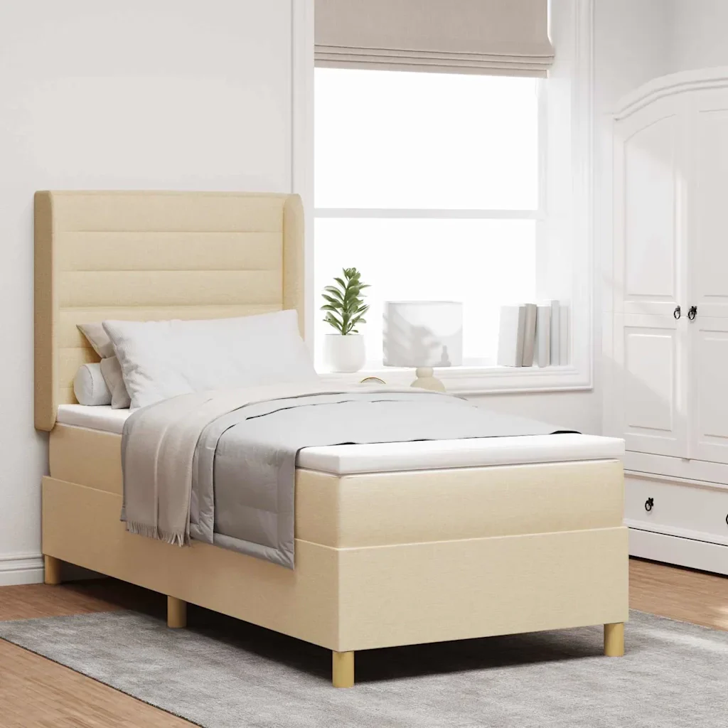 Letto a molle con strisce LED Crema 90 x 200 cm Tessuto 3343614