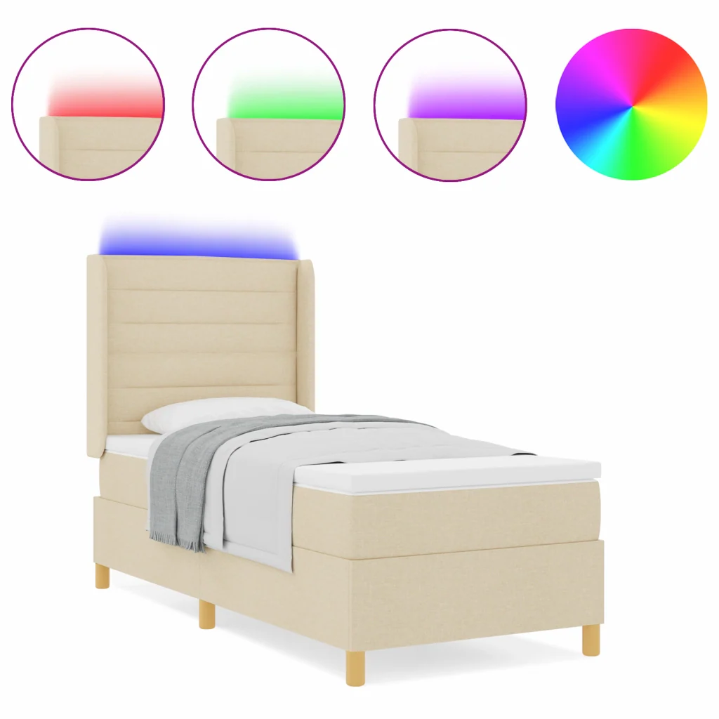 Letto a molle con materasso e LED panna 90x200 cm tessuto - Image 4