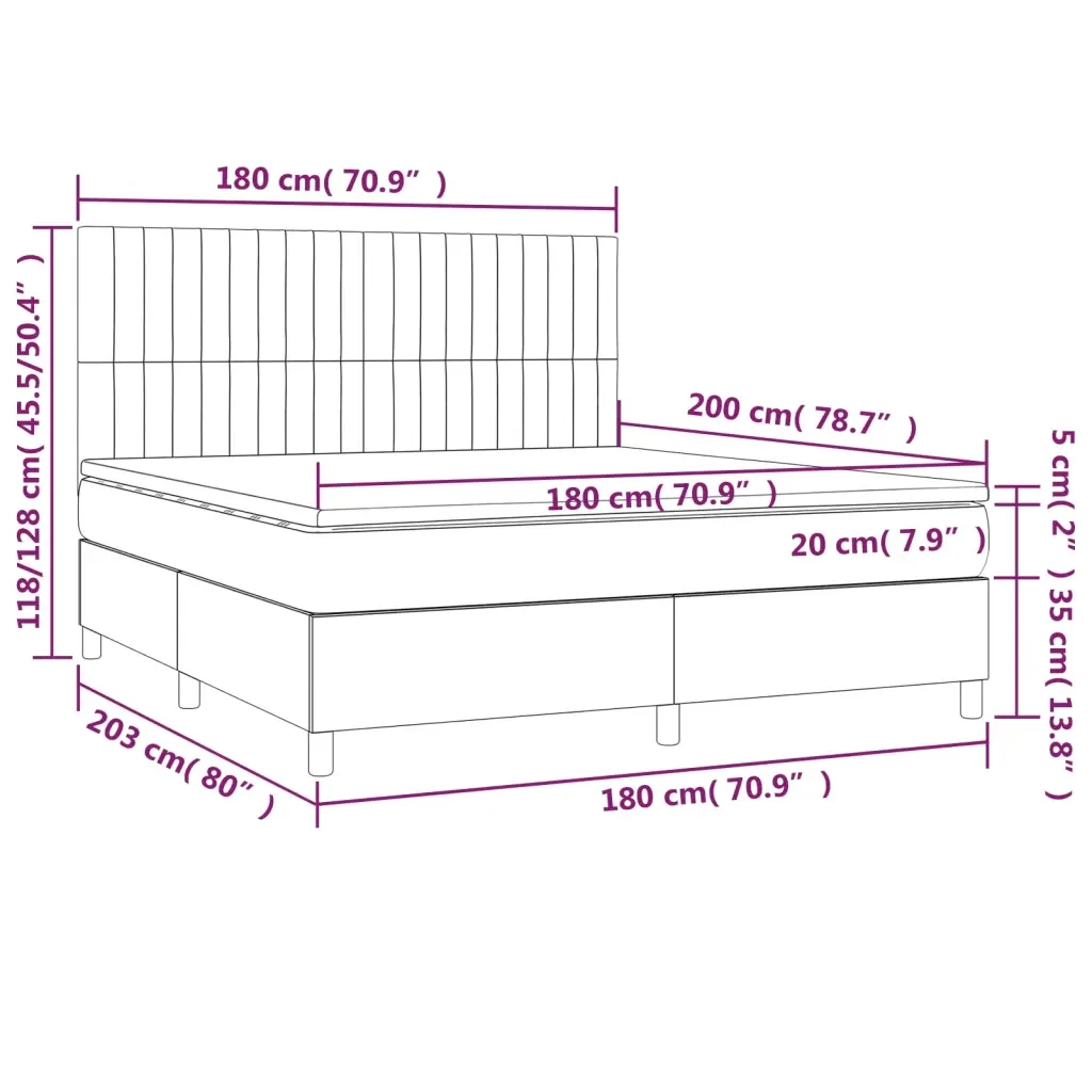 Letto a Molle con Materasso e LED Tortora 180x200 cm in Tessuto - Image 8