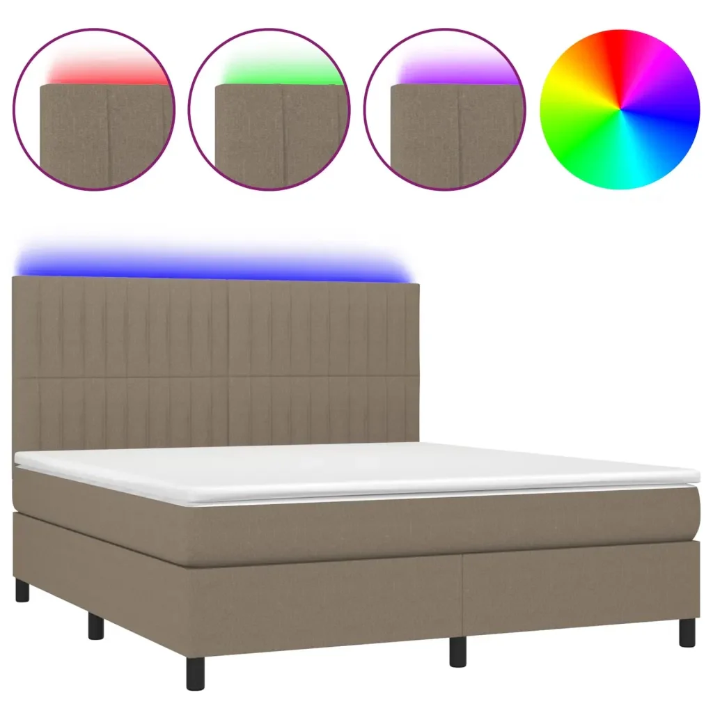 Letto a Molle con Materasso e LED Tortora 180x200 cm in Tessuto 3135057 - Image 2