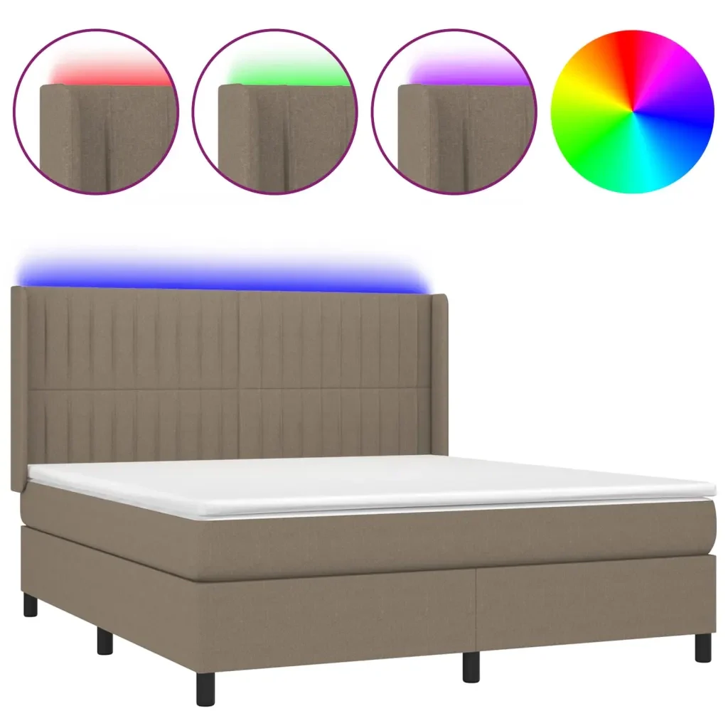 Letto a Molle con Materasso e LED Tortora 180x200 cm in Tessuto 3138497 - Image 2