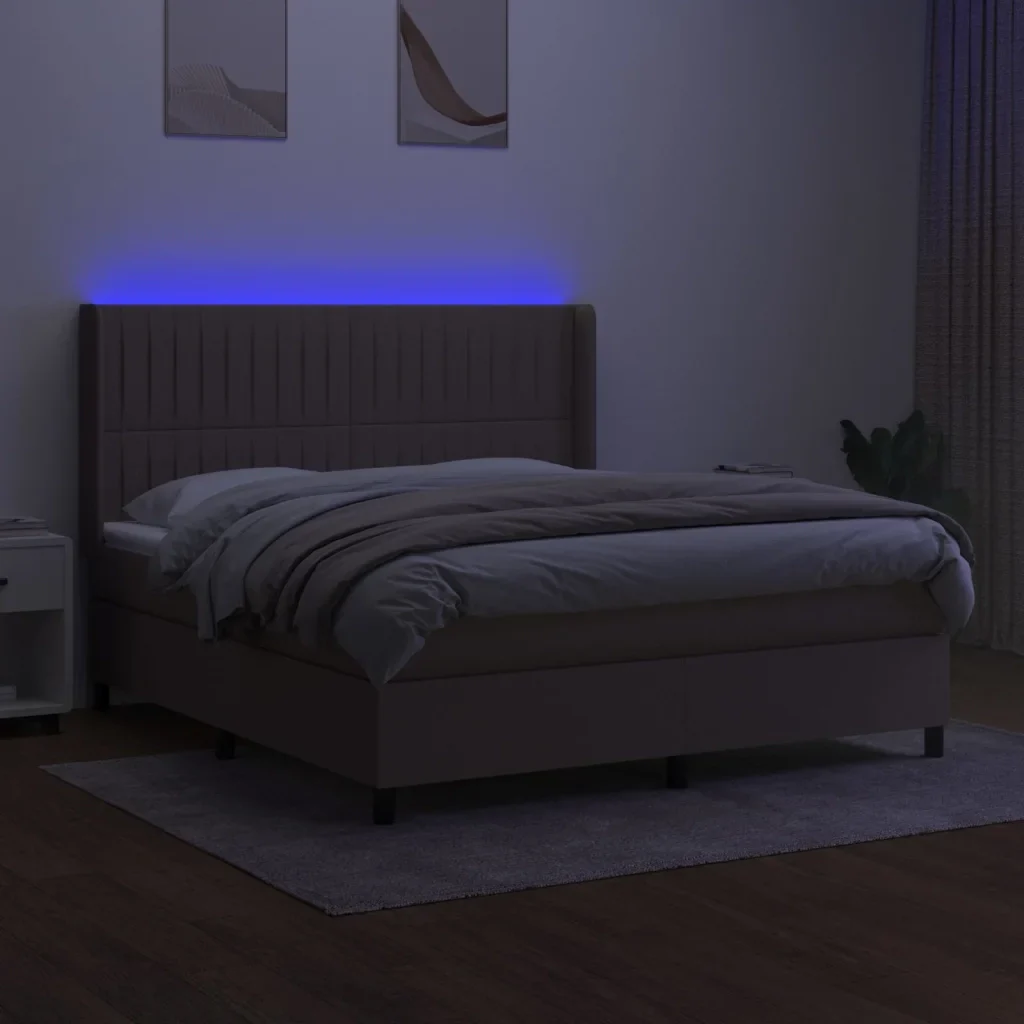 Letto a Molle con Materasso e LED Tortora 180x200 cm in Tessuto 3138497 - Image 3