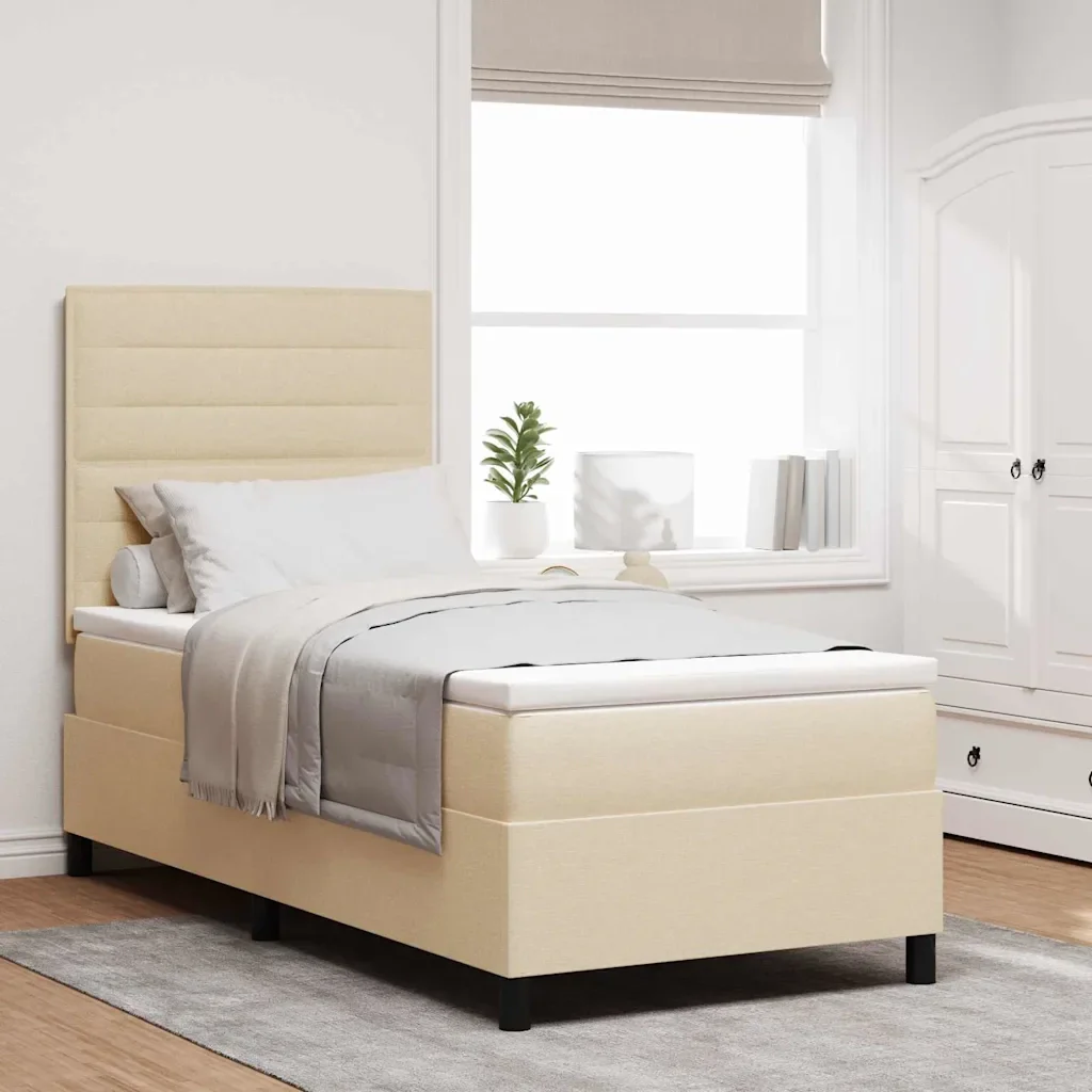 Letto a molle con materasso con led Crema 90 x 190 cm Tessuto 3342758
