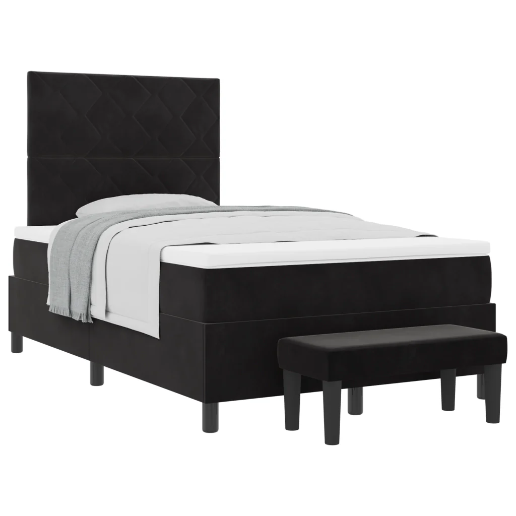 Letto a Molle con Materasso e Panca Nera 120x190 cm Velluto - Image 3