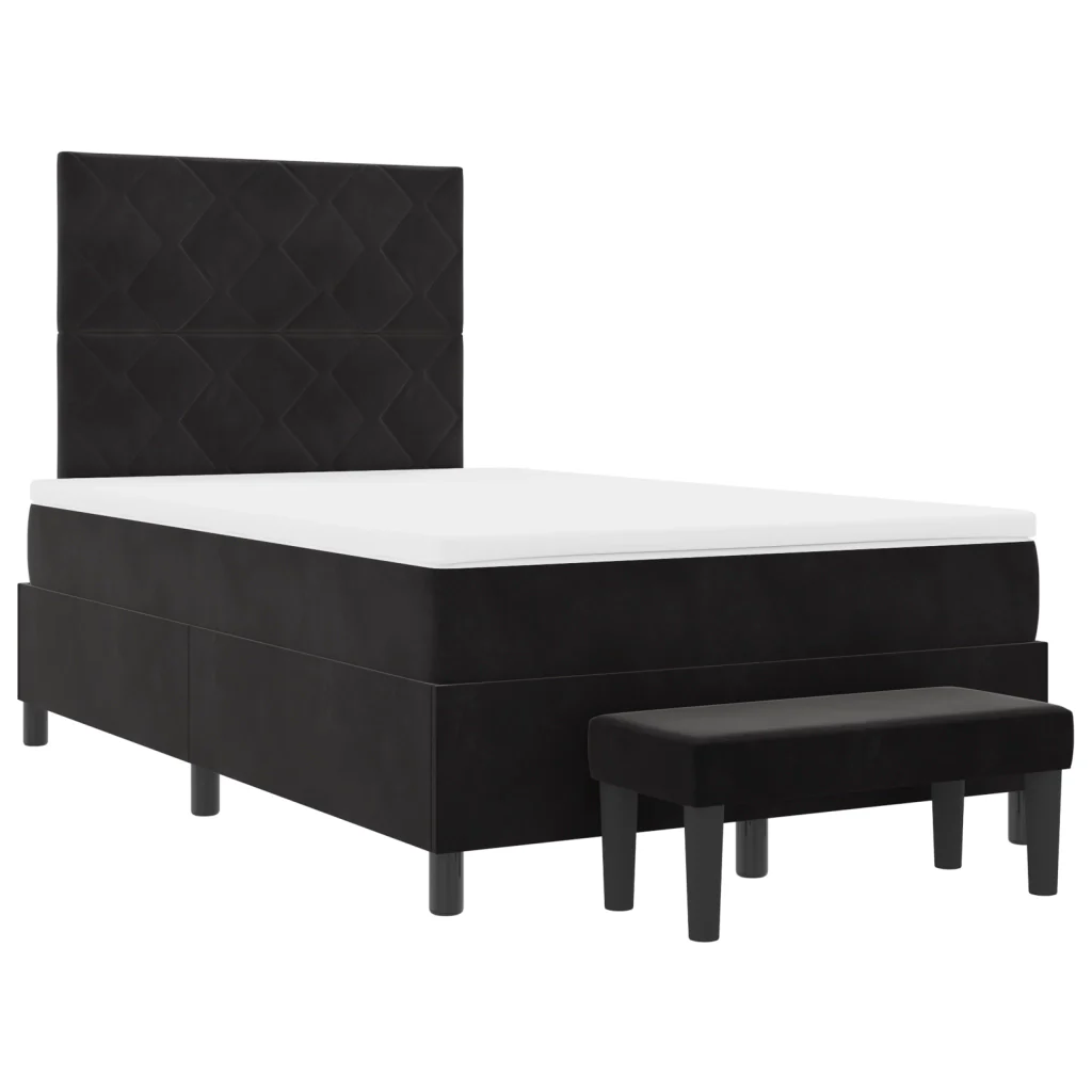 Letto a Molle con Materasso e Panca Nera 120x190 cm Velluto - Image 8