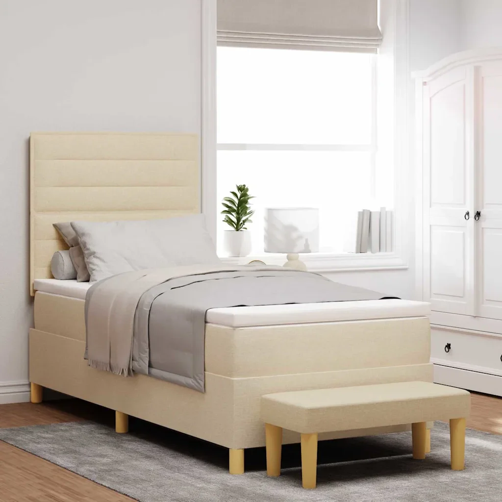 Letto a molle con testiera Crema 200 x 90 cm Tessuto 3344189