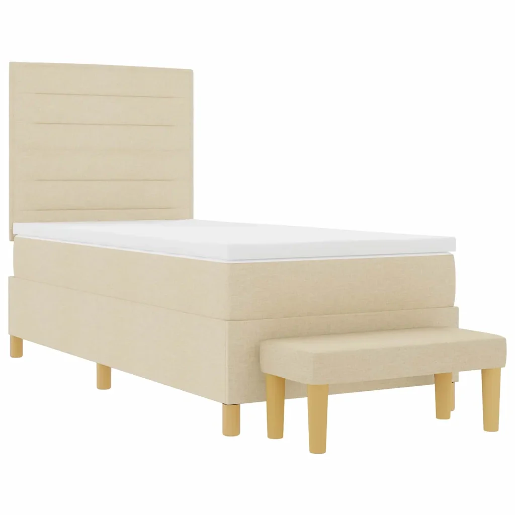 Letto a molle con testiera Crema 200 x 90 cm Tessuto 3344189 - Image 7
