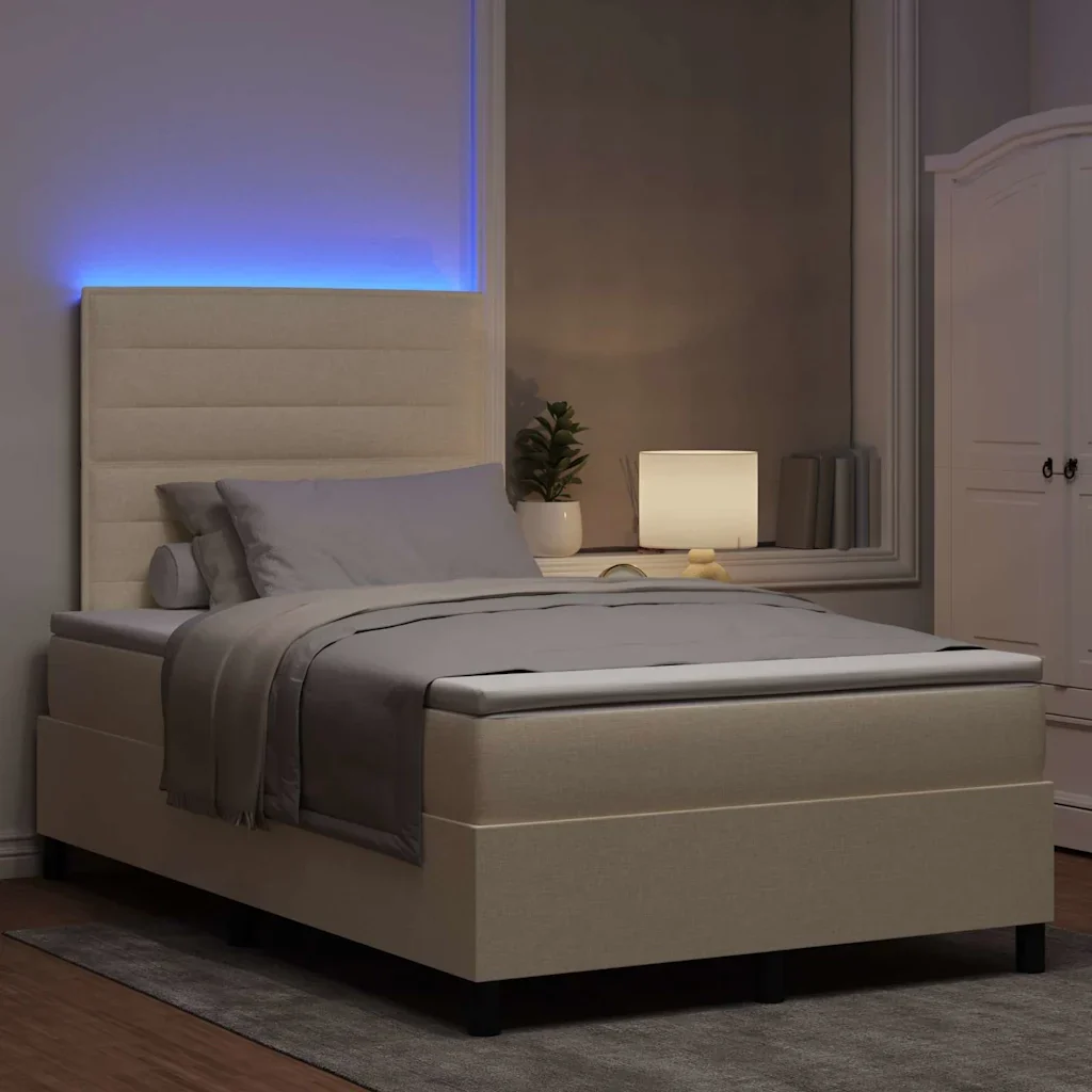 Letto a molle con materasso con led Crema 120 x 200 cm Tessuto 3342786 - Image 5