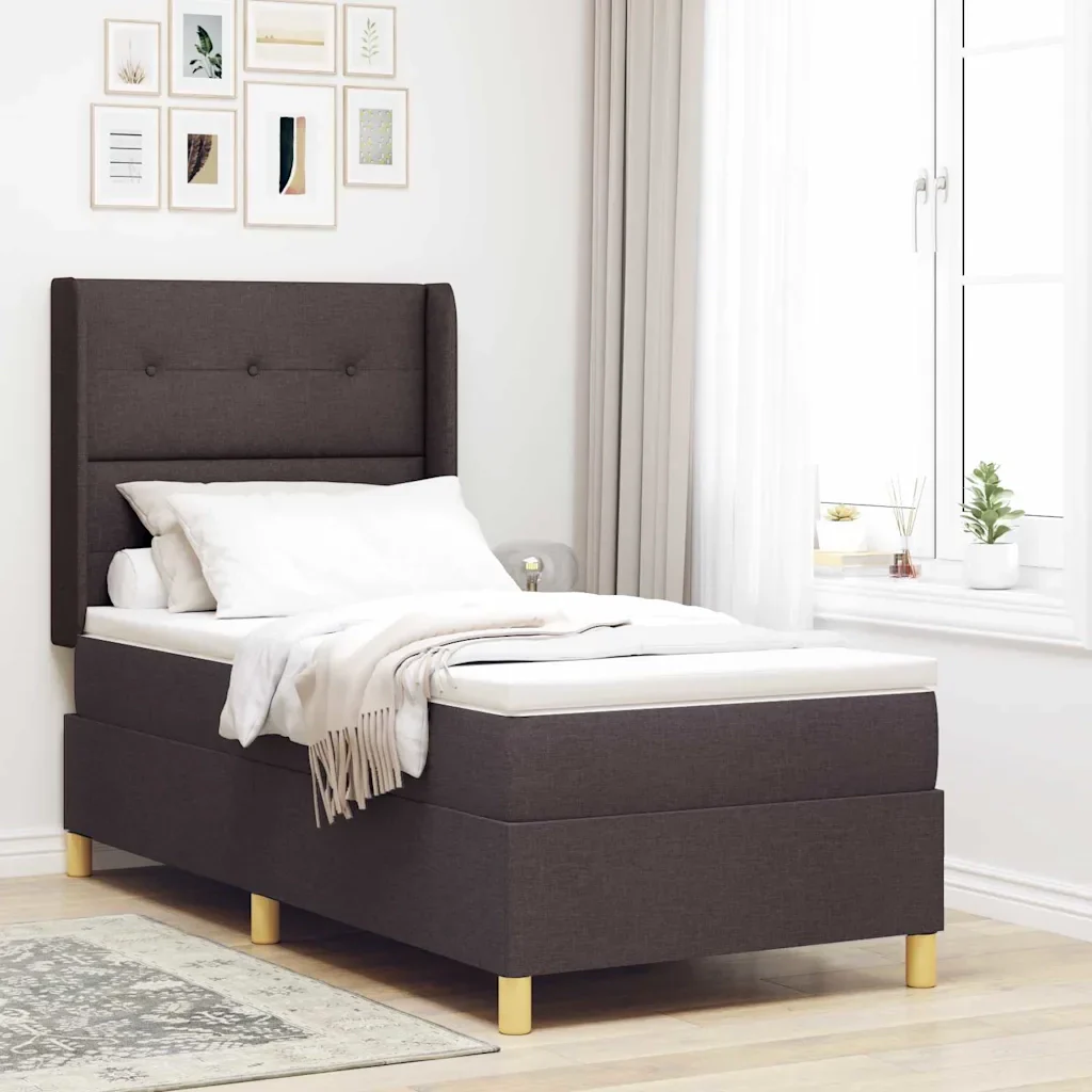 Letto a molle con strisce LED Marrone 90 x 190 cm Tessuto 3343668