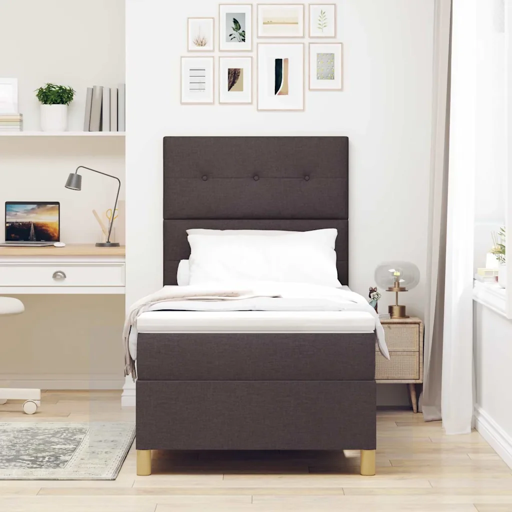Letto a Sorgente LED Marrone Scuro 90 x 190 cm Tessuto 3343064 - Image 4