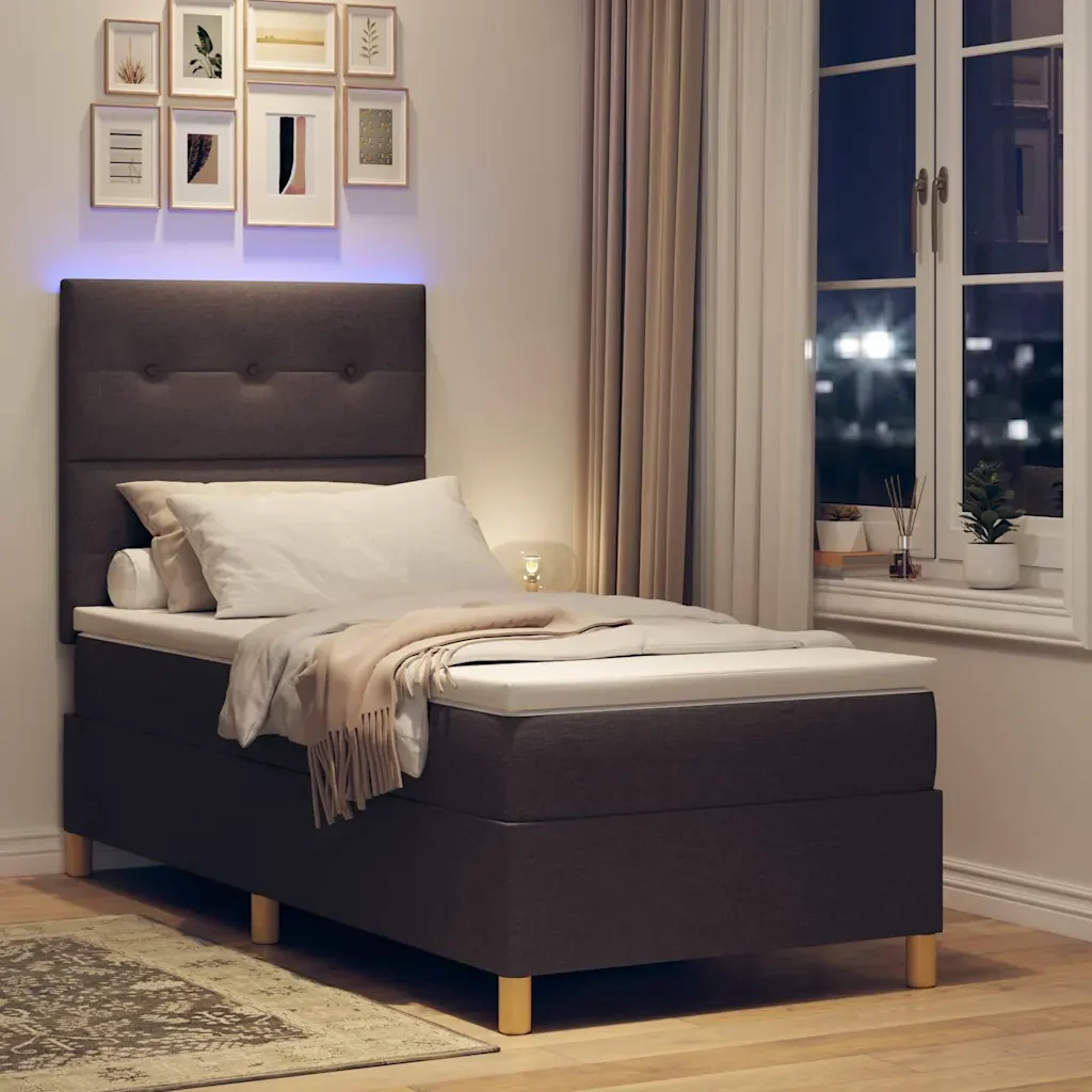 Letto a Sorgente LED Marrone Scuro 90 x 190 cm Tessuto 3343064 - Image 5