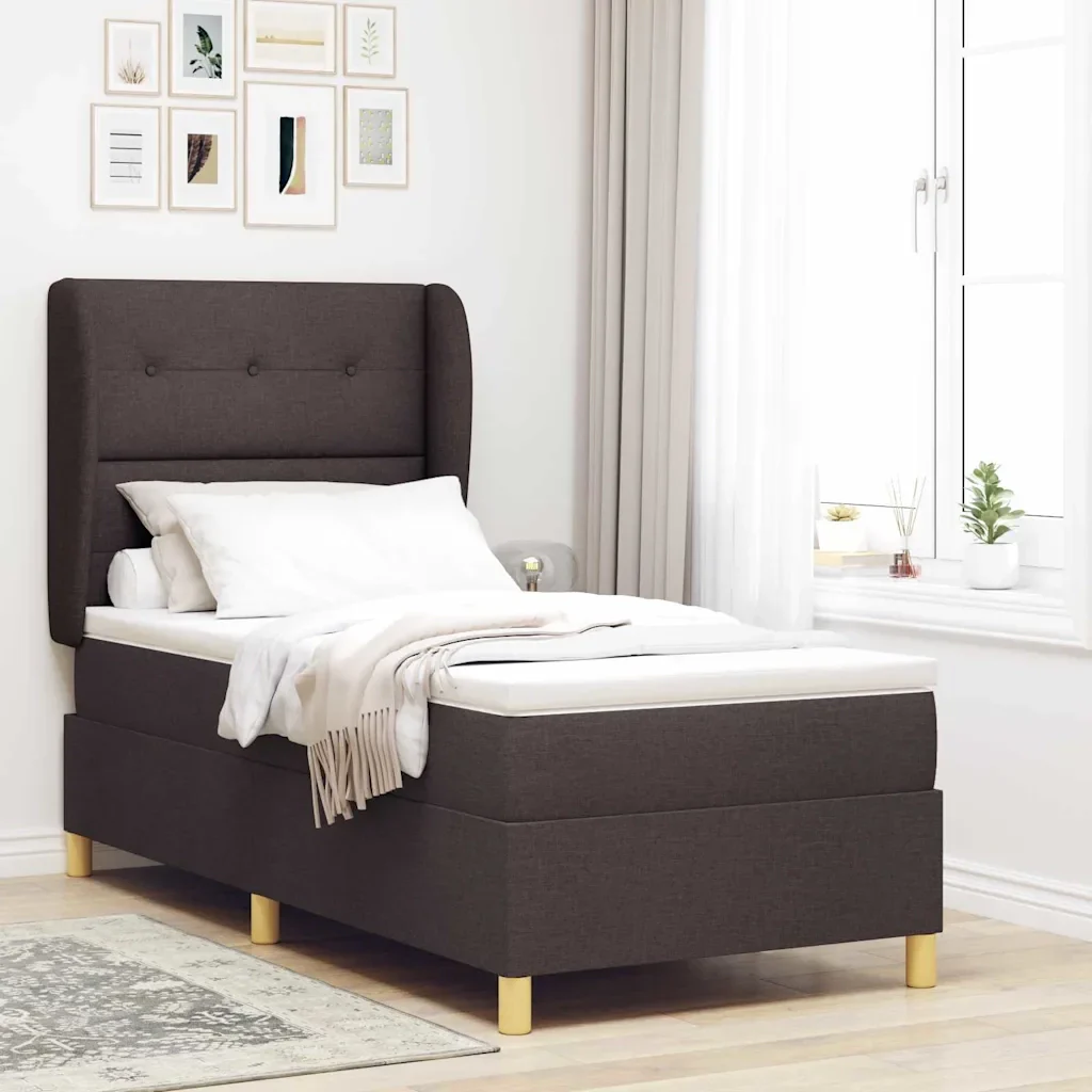 Letto a molle con testiera Marrone Scuro 200 x 90 cm Tessuto 3340735