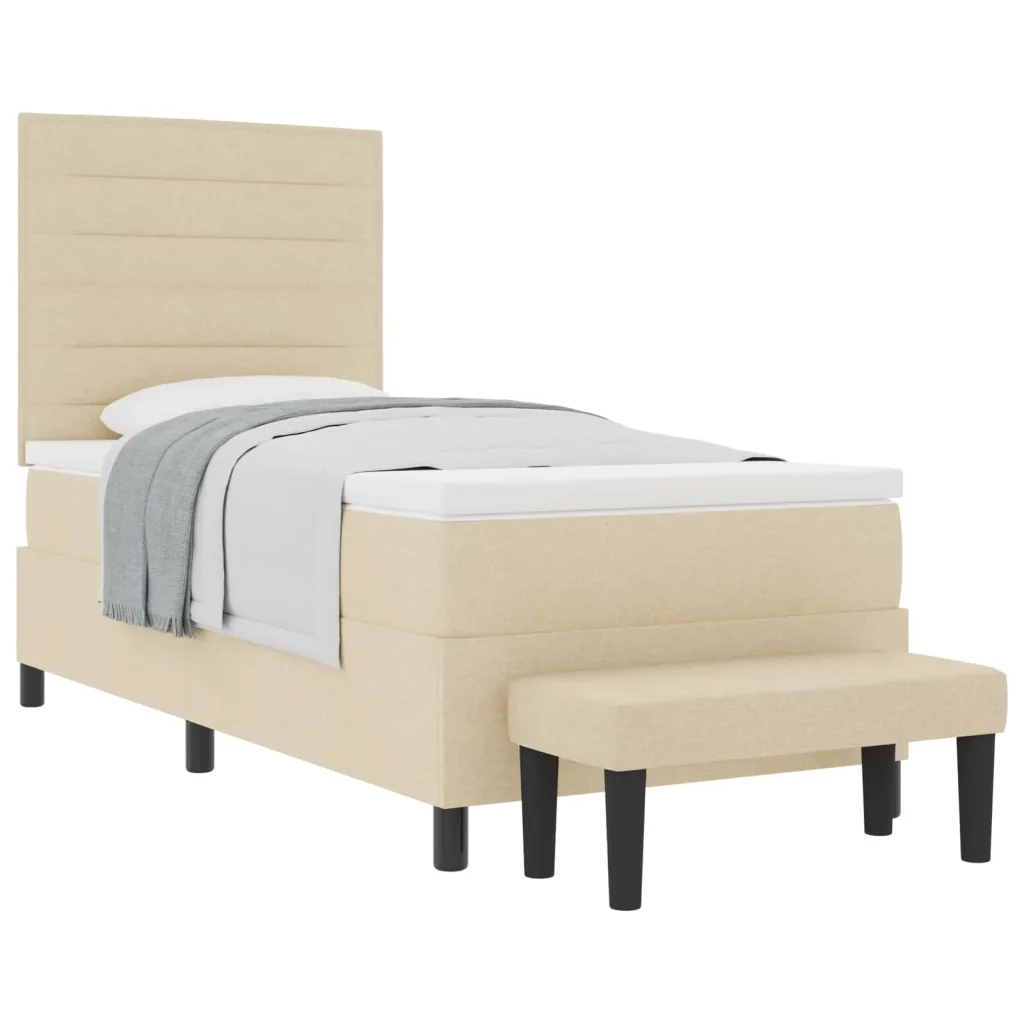 Letto a molle con testiera Crema 90 x 190 cm Tessuto 3343958