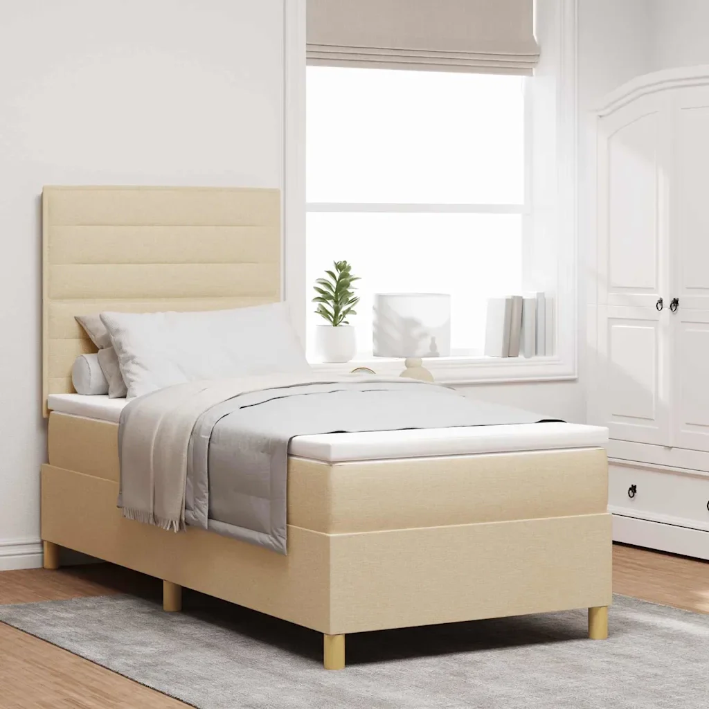 Letto a molle con materasso Crema 90 x 190 cm Tessuto 3339509
