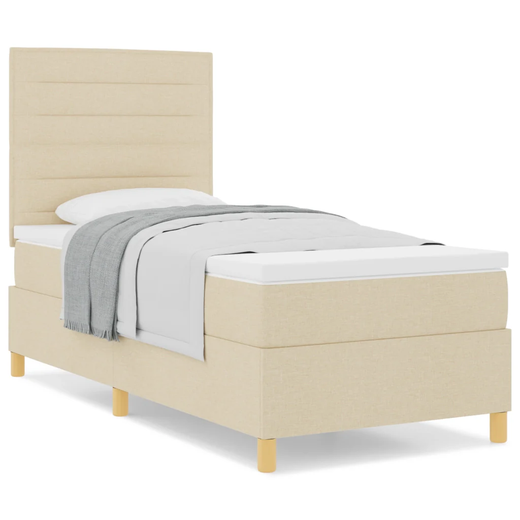 Letto a molle e materasso crema singolo in tessuto - Image 4