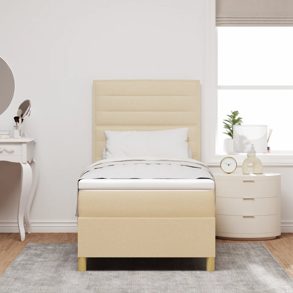 Letto a molle e materasso crema singolo in tessuto - Image 5