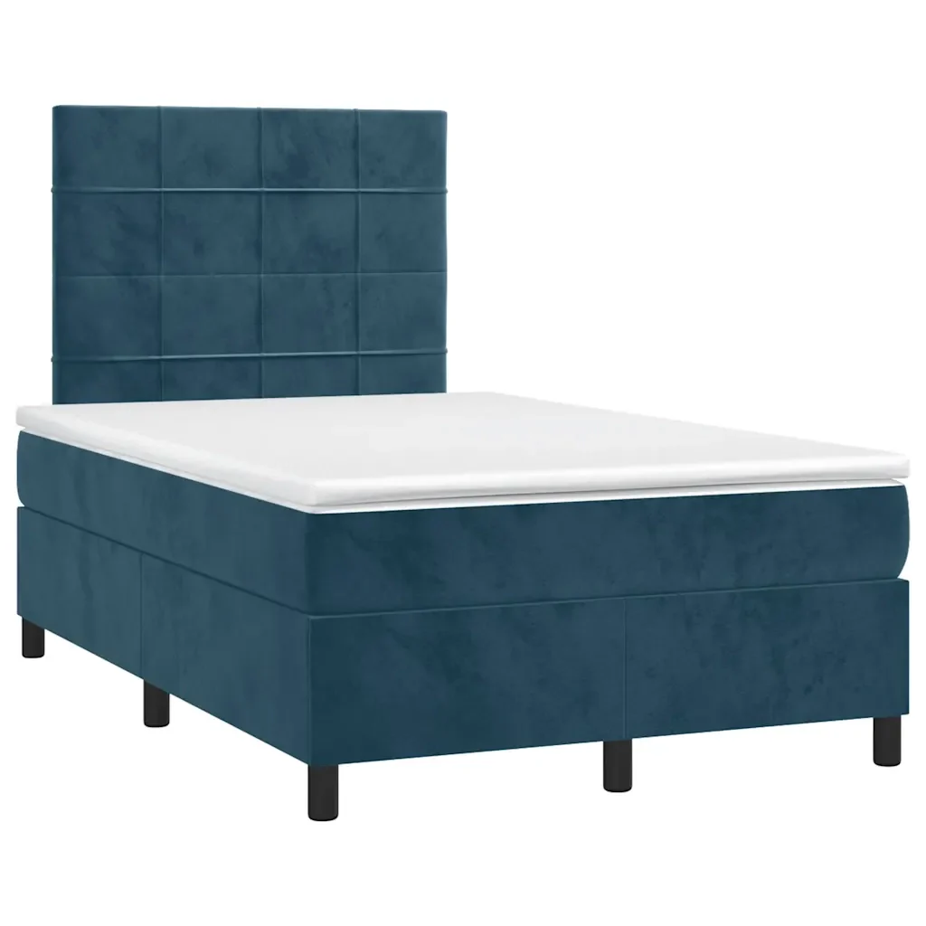 Letto a Molle Materasso e LED Blu Scuro 120x190 cm in Velluto - Image 3