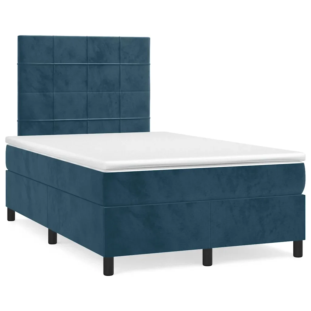 Letto a Molle Materasso e LED Blu Scuro 120x190 cm in Velluto - Image 4