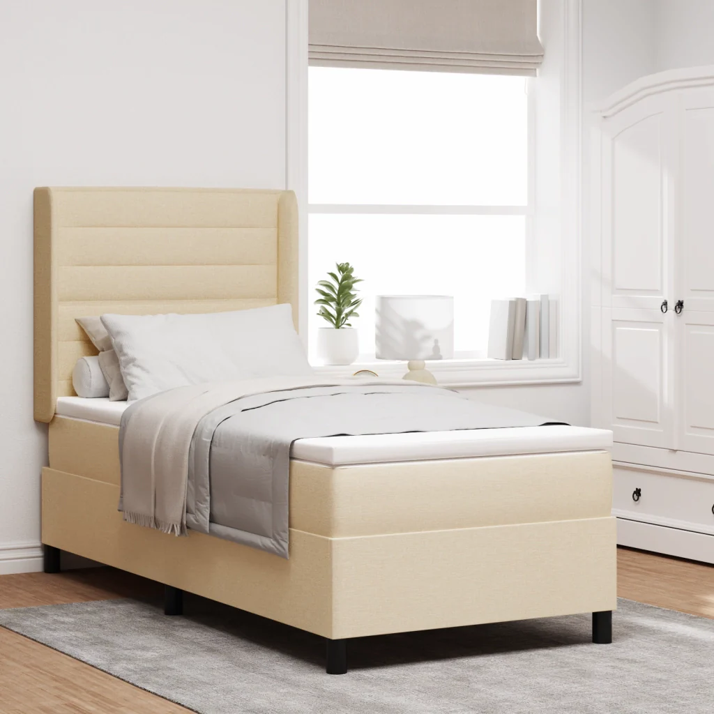 Letto a Rete Box Spring con Materasso e LED Crema 90x190 cm Tessuto