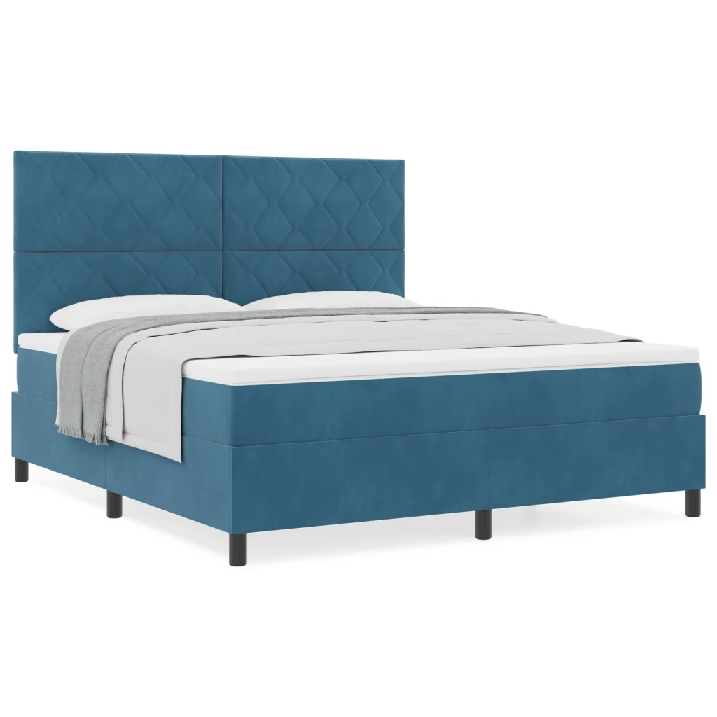 Letto a Rete con Materasso Blu Scuro Super King in Velluto - Image 4