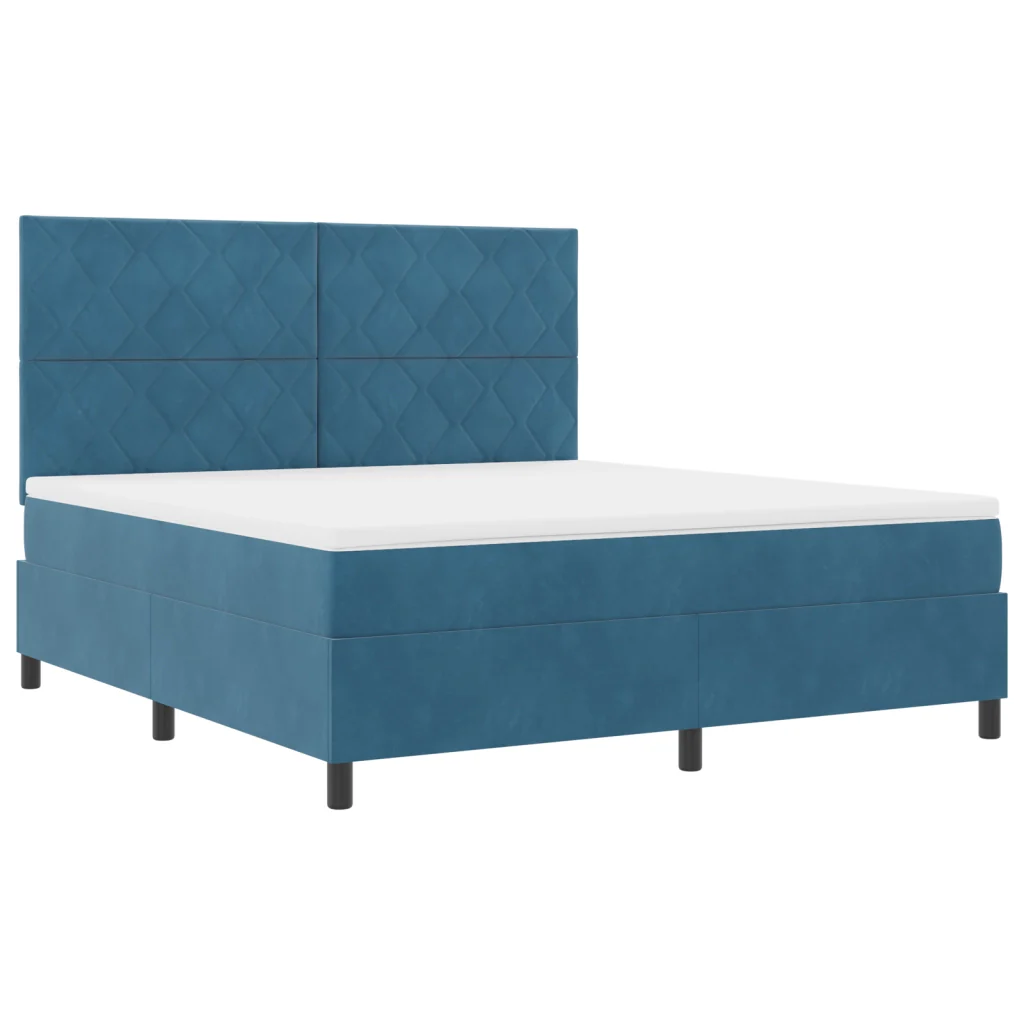 Letto a Rete con Materasso Blu Scuro Super King in Velluto - Image 6