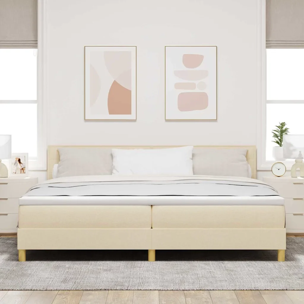 Letto a molle con cuscino Crema 200 x 200 cm Tessuto 3338872 - Image 3