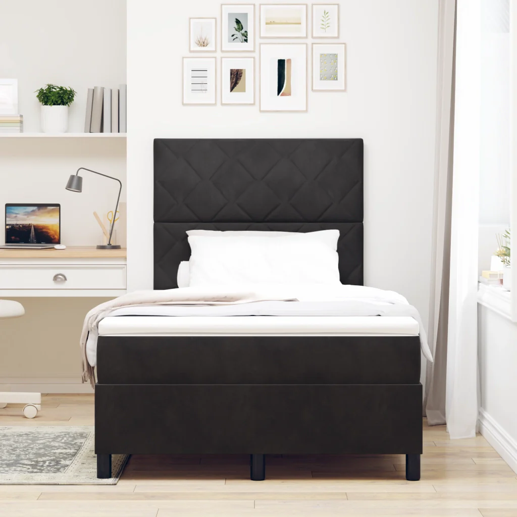 Letto a Rete con Materasso Nero Piccolo Matrimoniale Velluto - Image 5