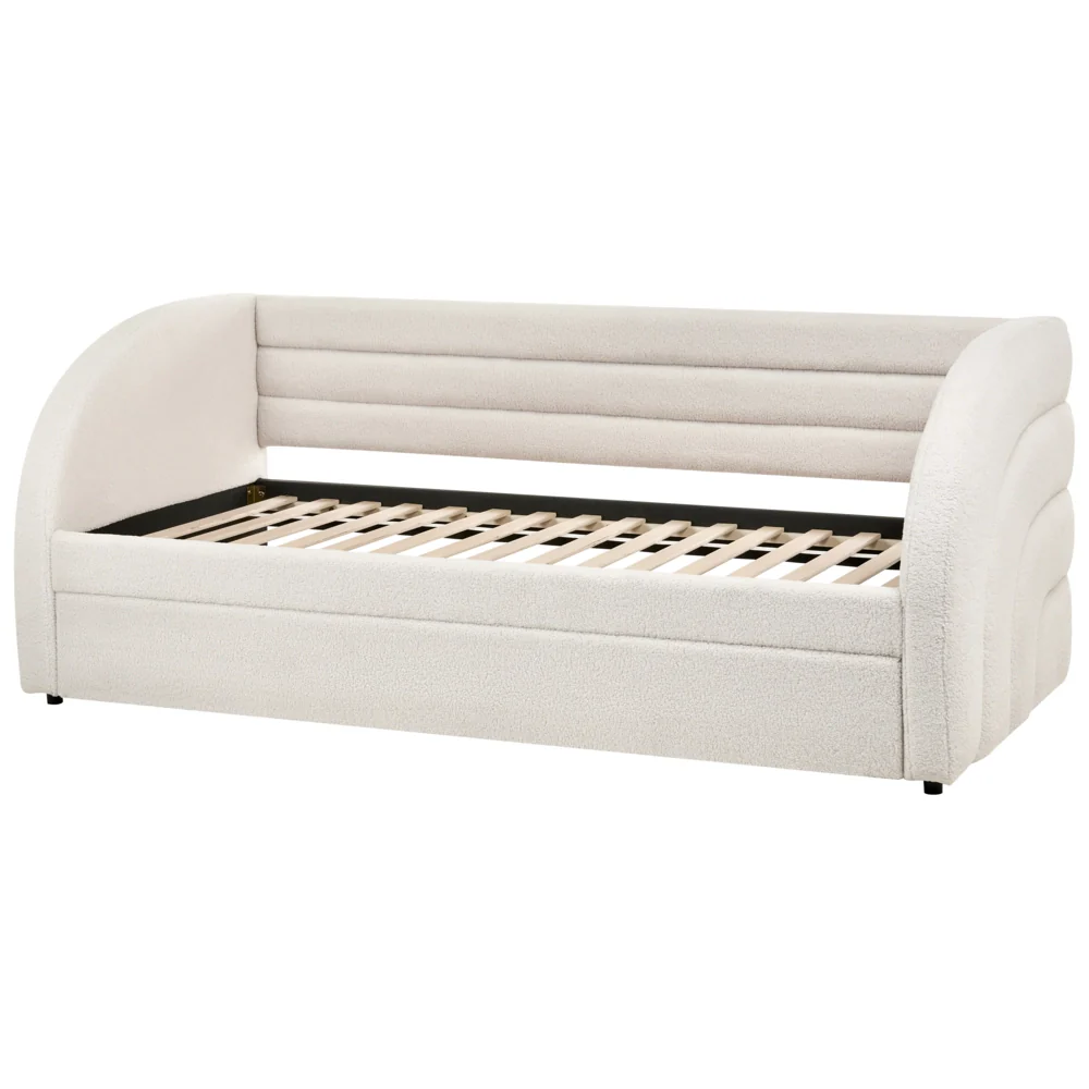 Letto a scomparsa 90 x 200 cm rivestito in bouclé bianco rete a doghe letto da giorno camera dei bambini camera degli ospiti - Image 6
