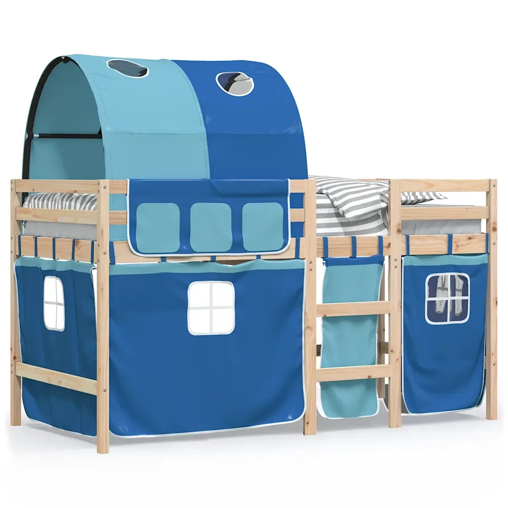Letto a Soppalco con Tunnel Bambini Blu 90x190cm Massello Pino - Image 2