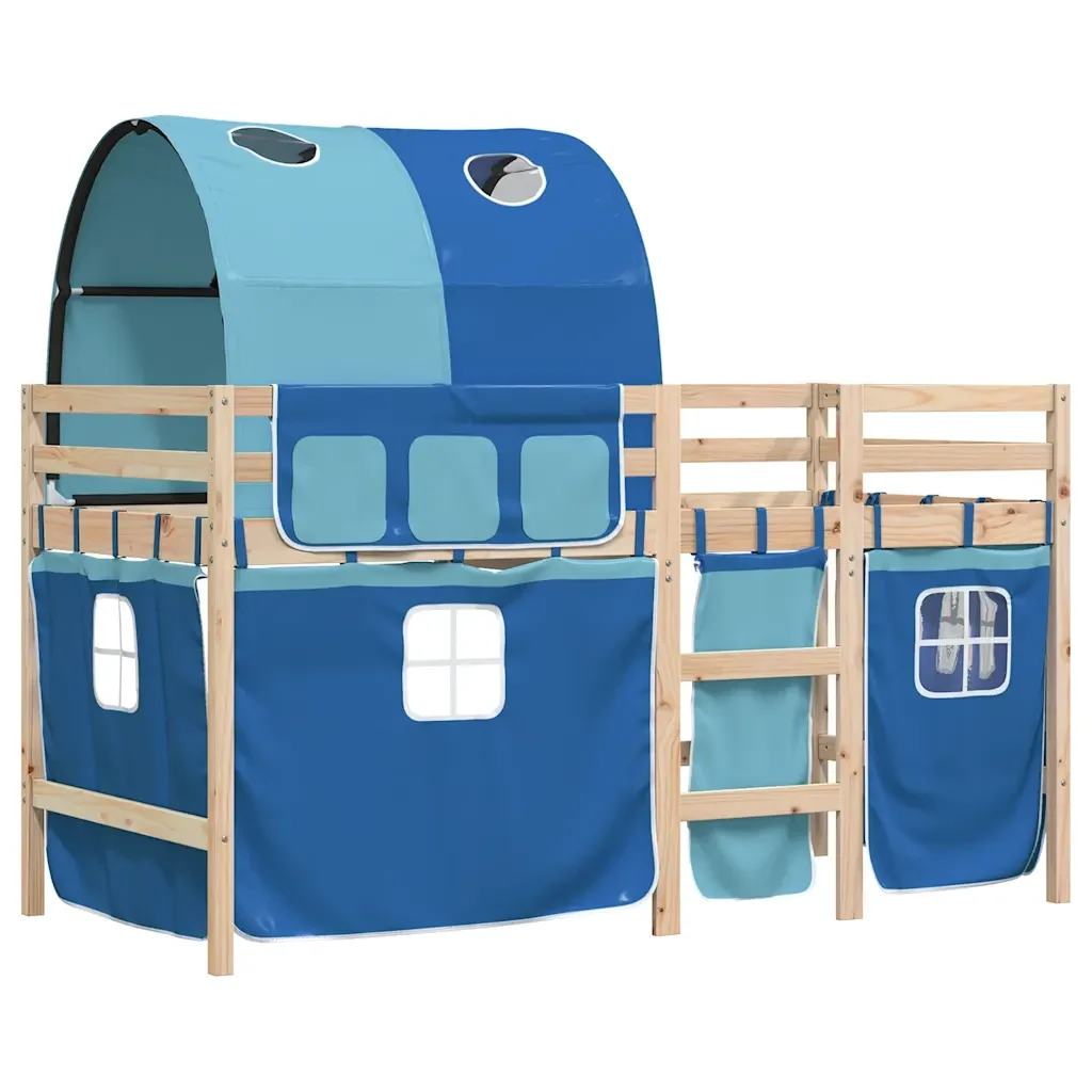 Letto a Soppalco con Tunnel Bambini Blu 90x190cm Massello Pino - Image 3