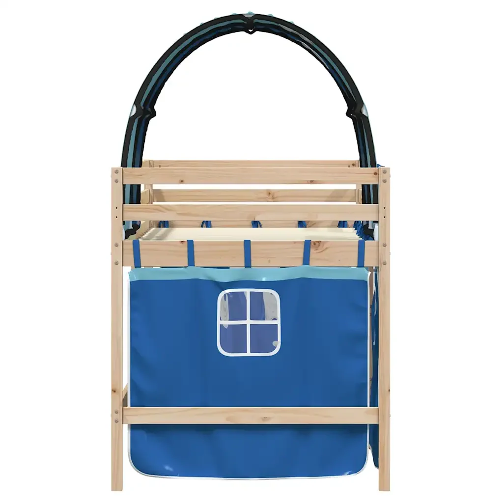 Letto a Soppalco con Tunnel Bambini Blu 90x190cm Massello Pino - Image 4