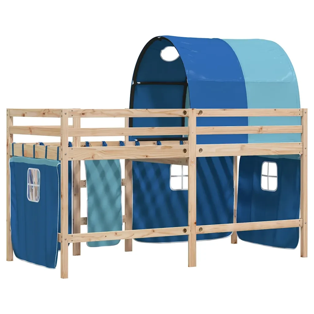 Letto a Soppalco con Tunnel Bambini Blu 90x190cm Massello Pino - Image 5