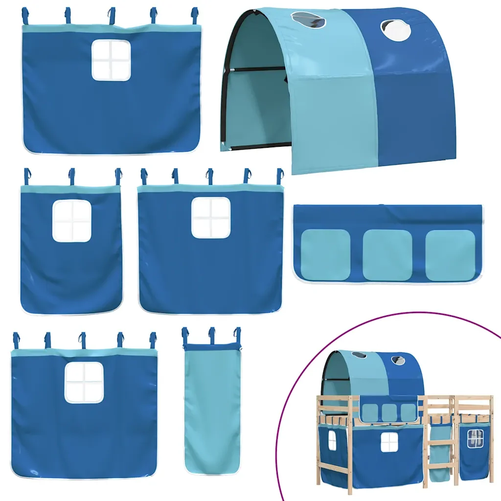 Letto a Soppalco con Tunnel Bambini Blu 90x190cm Massello Pino - Image 6