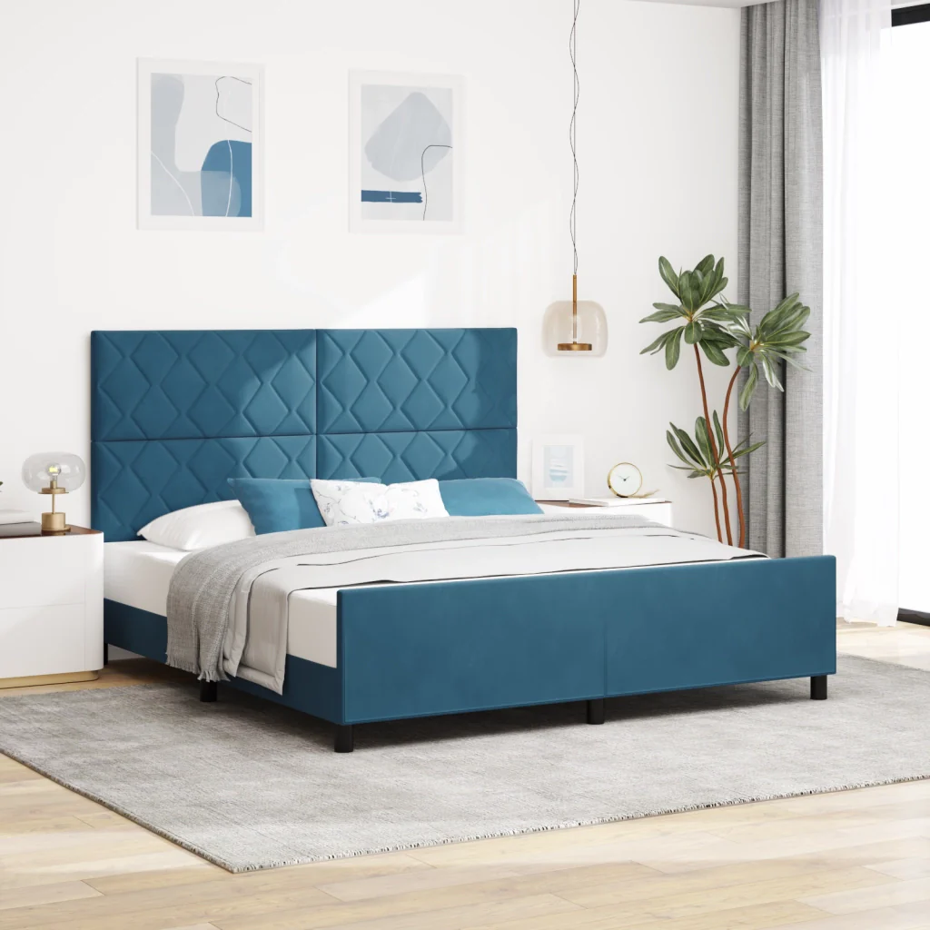Letto Blu Scuro 180x200 cm Velluto