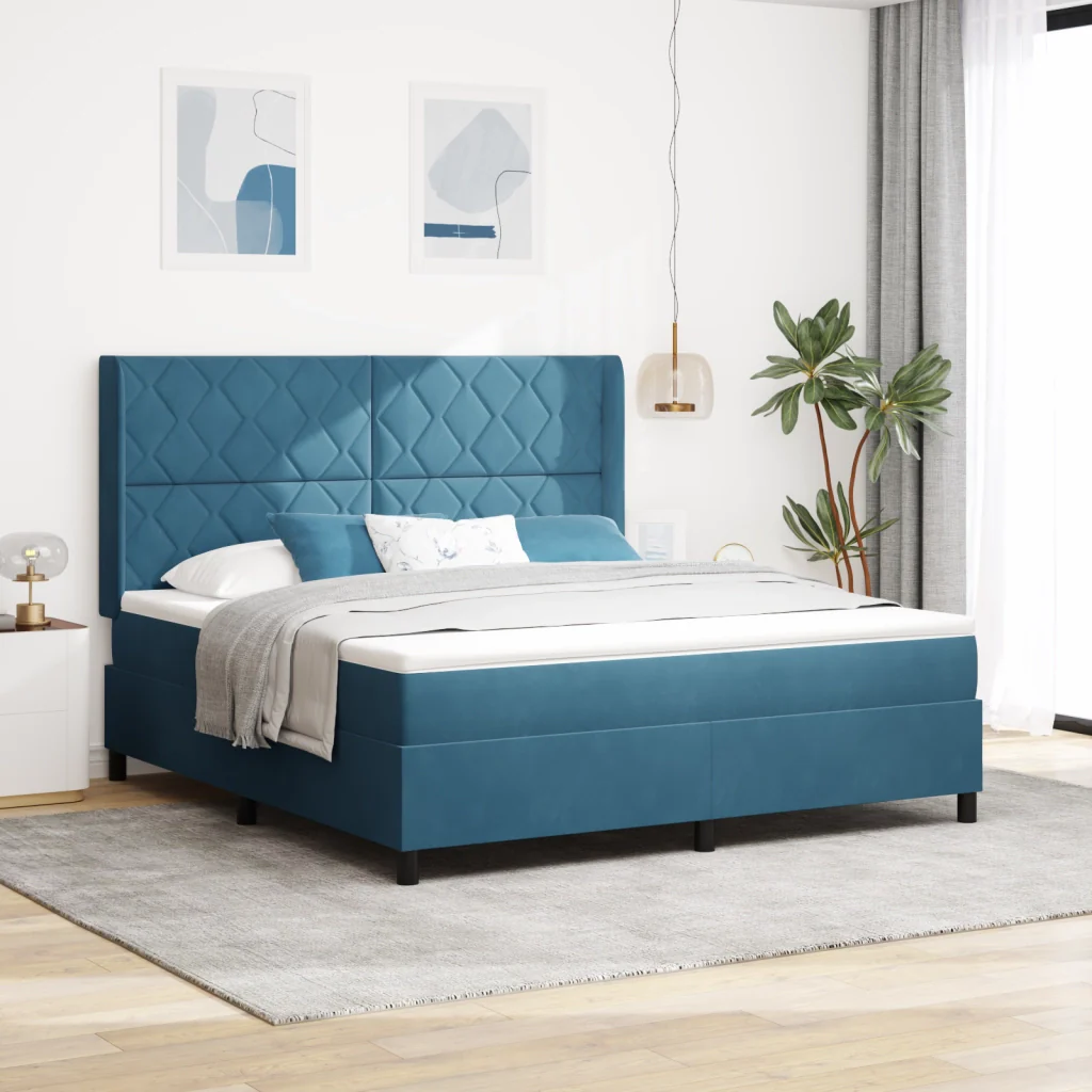 Letto Box Spring con Materasso Blu Scuro 180x200 cm in Velluto