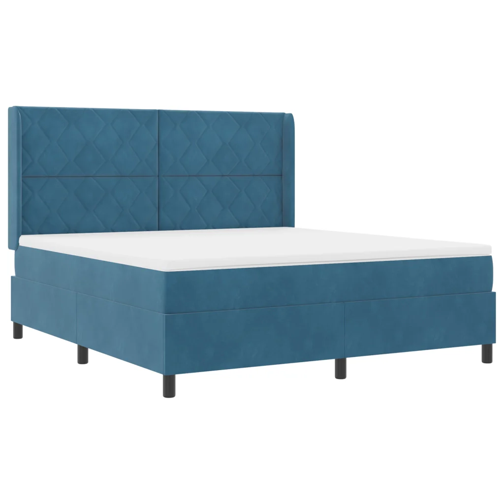 Letto Box Spring con Materasso Blu Scuro 180x200 cm in Velluto - Image 2