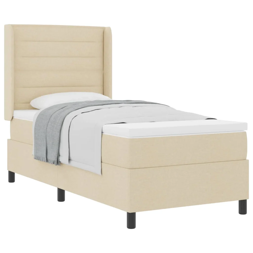 Letto a molle con materasso Crema 200 x 100 cm Tessuto 3341572 - Image 2