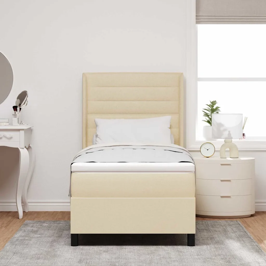 Letto a molle con materasso Crema 200 x 100 cm Tessuto 3341572 - Image 3