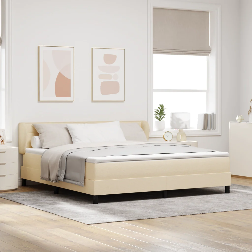Letto Box Spring con Materasso Crema 180x200 cm Tessuto